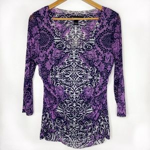 Purple Three-Quarter Sleeve V-Neck Top